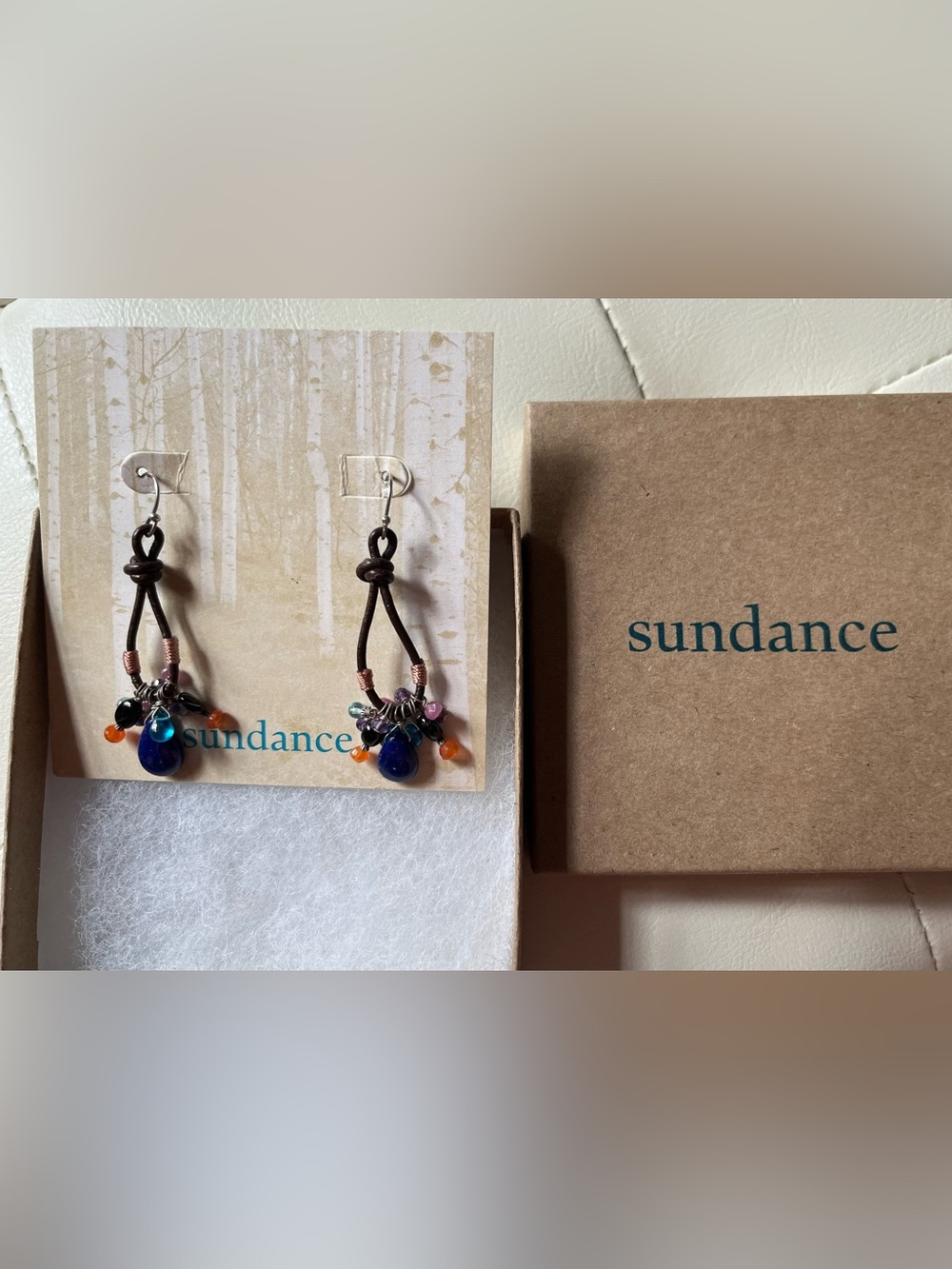 Sundance Multicolored, Blue Lapis, Copper, and Leather Dangle Earrings